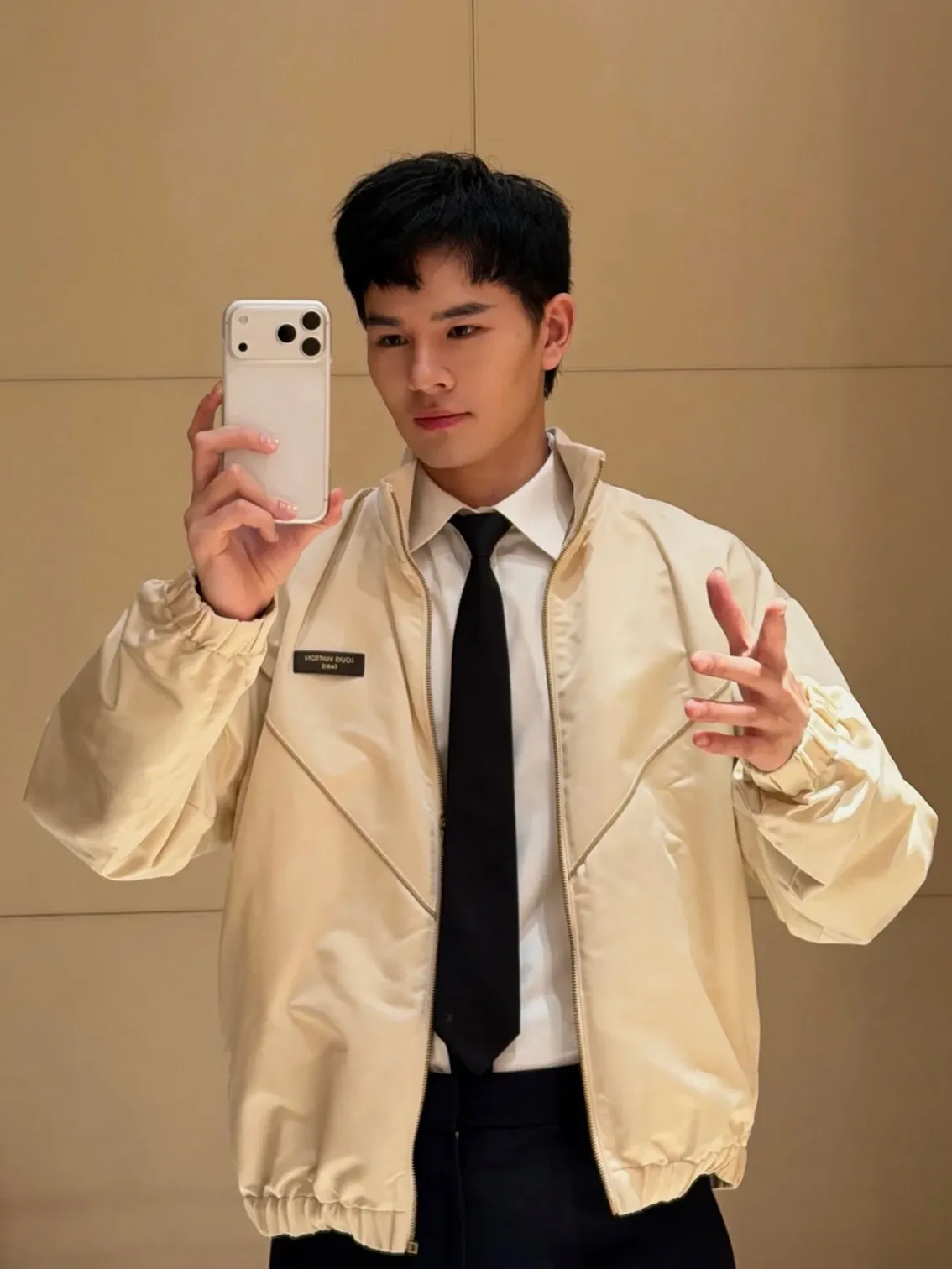 Louis Vuitton/Louis Vuitton leather logo silk satin sports coat